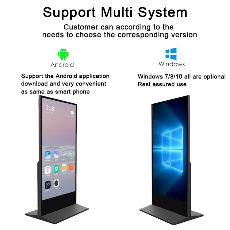 Smart Advertising LCD Player 32 to 75 Inch Digital Signage Options for Shop Bus Education Floor Stand Installation