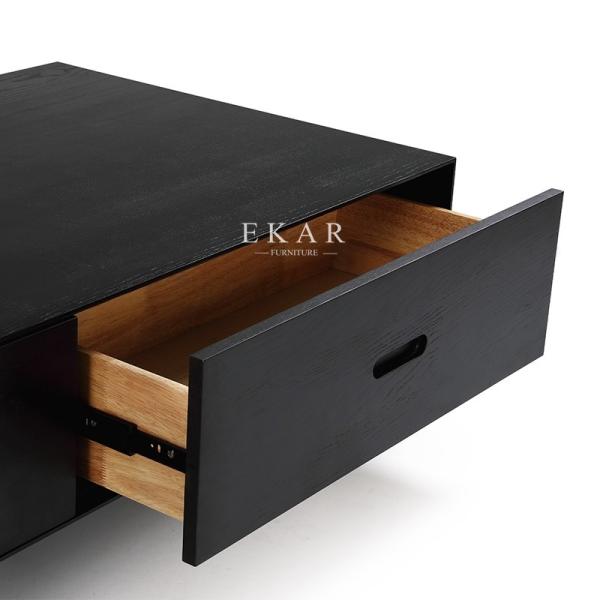 Living Room Metal Legs Ash Wood Modern Coffee Table With Drawers