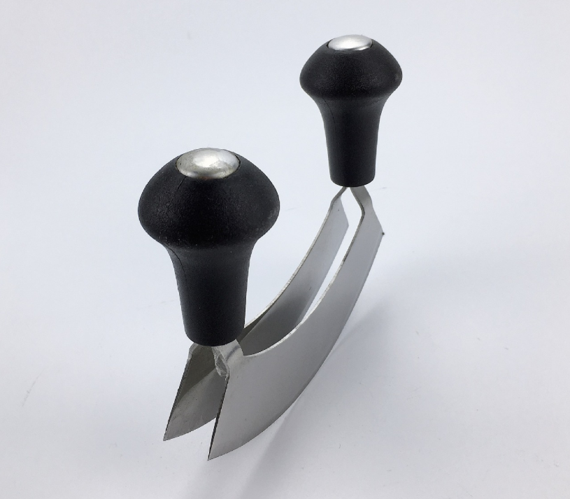 5 inch double knife blade pizza cutter mezzaluna knife black color green color purple color