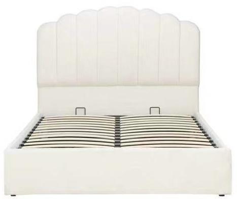 Multiscene Cream Double Ottoman Bed , Upholstered Queen Velvet Bed With Storage