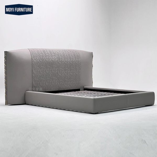 Soft Bed Modern Upholstered Frame King Bed Luxury Italian Leather Queen Size MOYI Italian 2023 Collection