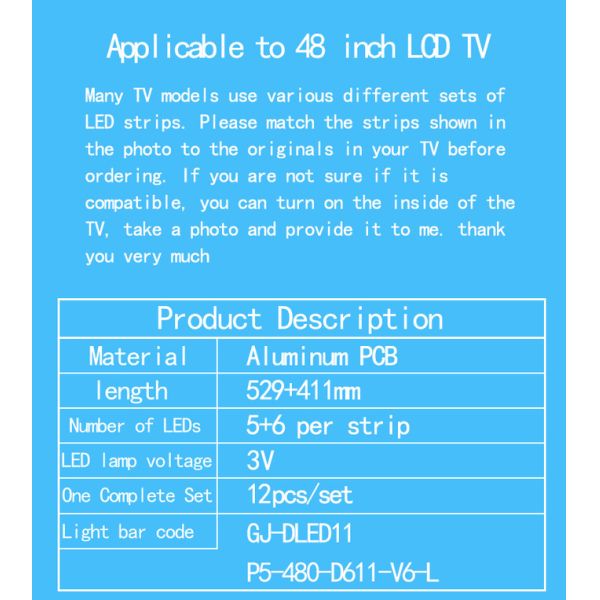 48 дюймовый фонарь Skyworth для GJ-DLED11-P5-480-D611-V6-L 48PFL5V40/T3 48HFL5130/T3 48PFT5500/12