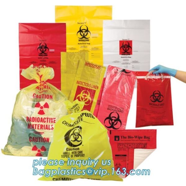 Biohazard sterilization disposable medical bag, garden waste bag, Yellow Medical Waste Bag for Hospital Garbage, bagplas