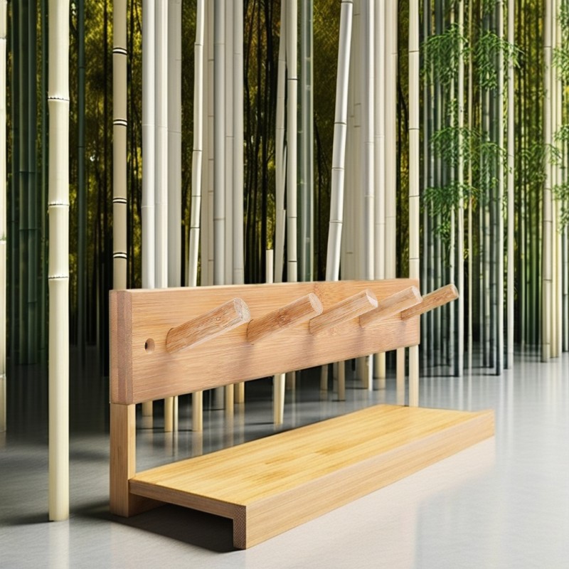 Customized 5-Pegs Bamboo Wall Mounted Coat Rack Single-Tier Entryway Hat and Bathroom Kitchen Towel Hangers for Wall