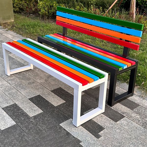 General Outdoor Furniture Steel Wood Garden Patio Porch Chair with Backrest and Slatted Seat Modern Design