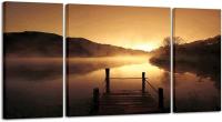 Misty Lake 3 piezas Impreso pintura moderna estirada enmarcada Giclee contemporáneo