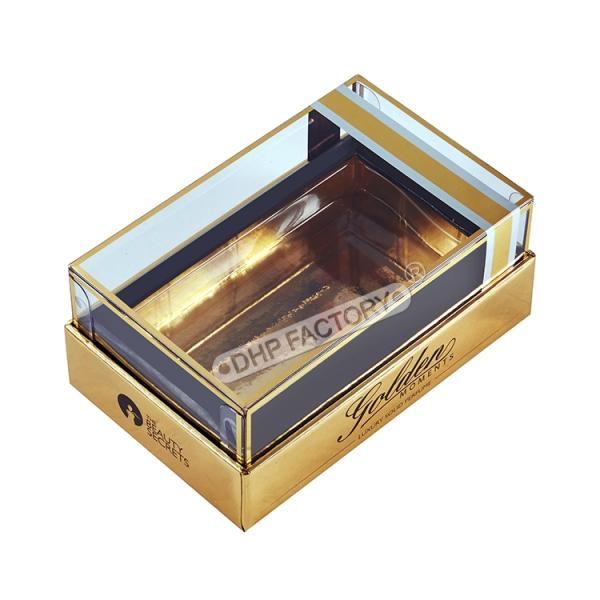Boîte de papier en carton or de luxe avec couvercle acrylique pour emballage cosmétique