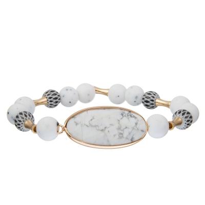 Natural Turquoise Charm Elasticated Bracelet White Mental Health Gift Anxiety Relief