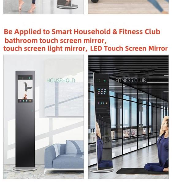 Panela de tela sensível ao toque multi-toque projetado capacitivo (PCAP) impermeável à água impermeável ao óleo Anti-UV Espelho inteligente para Fitness Club Smart Home Banheiro Comércio display LCD LED Espelho de toque