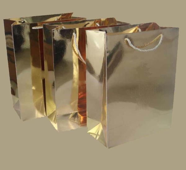 Gold color gloss fancy paper bag glitter gift bags shoes packaging