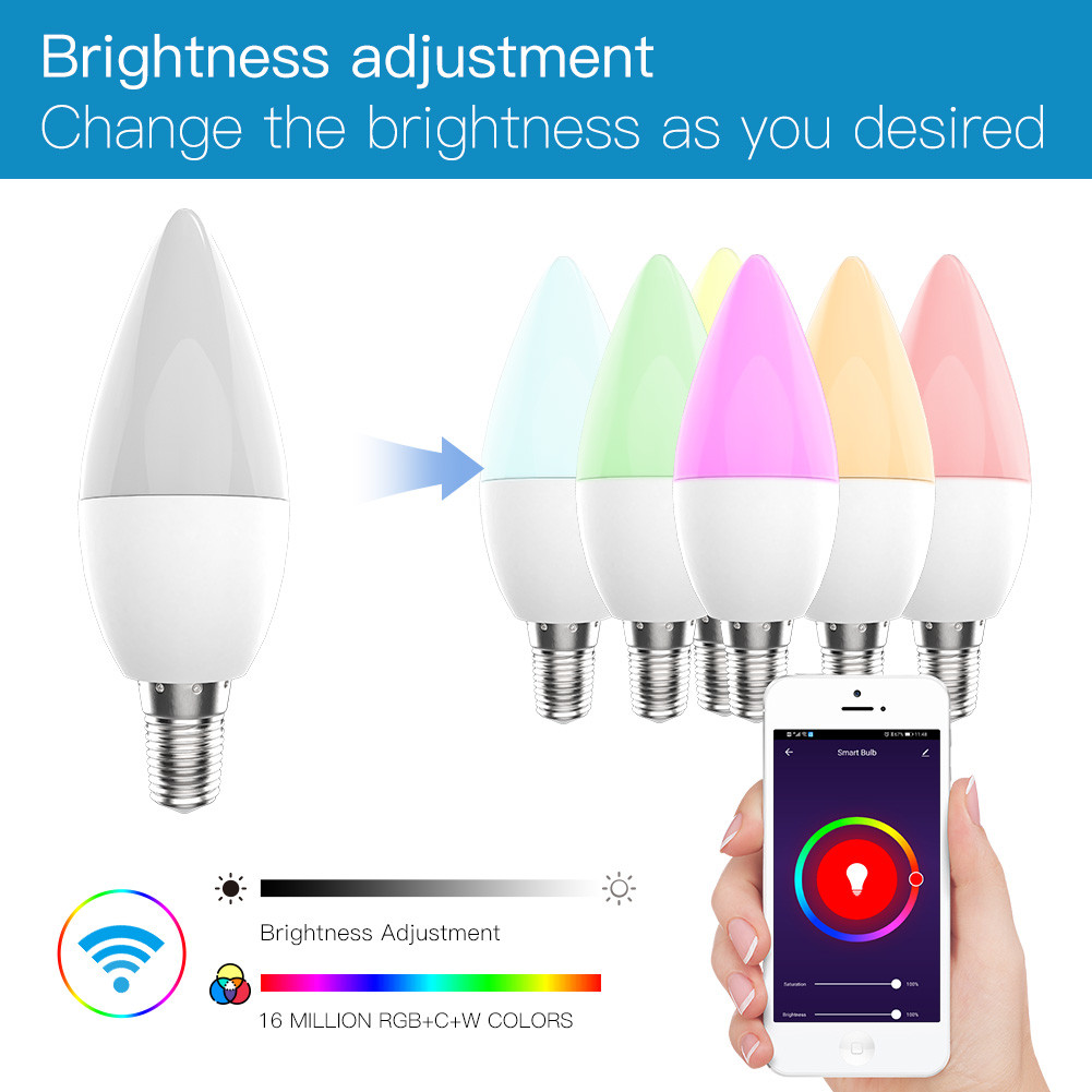 Электрическая лампочка 4.5W 350LM 2700K-6500K Dimmable управлением голоса Tuya AC100V 240V Multicolor