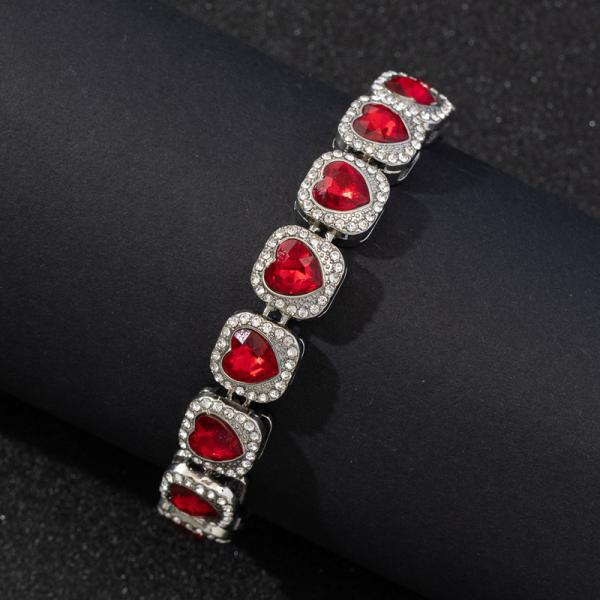 Fashion Red Heart Necklace Hiphop Heart Link Tennis Chain Necklace For Women Men Hip Hop Rapper Jewelry Gifts