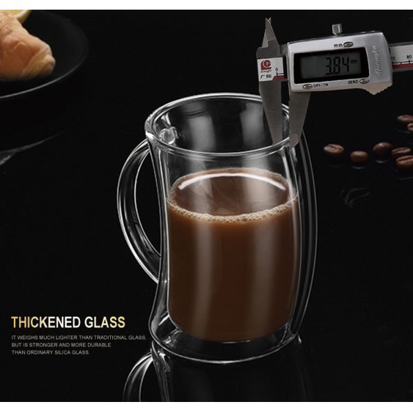 Сейф чашки двойной стены эспрессо стеклянный, который нужно касаться с дизайном ручки уникальным