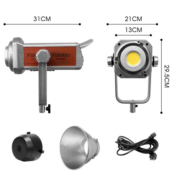 200W large spotlight with 2700k-7500k dual color temperature, can be used with a soft light cover, suitable for indoor and outdoor fill light