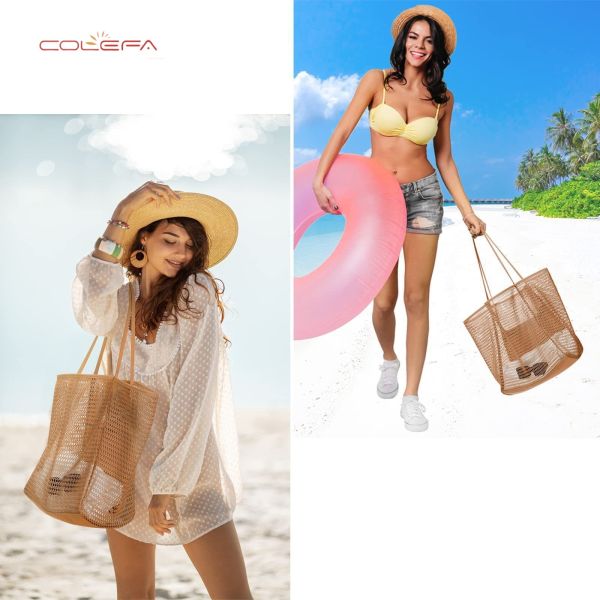 Foldable Beach Nylon Mesh Tote Women's Shoulder Bag Summer Outdoor Travel Essential Recreational crochet bag with Custom Color