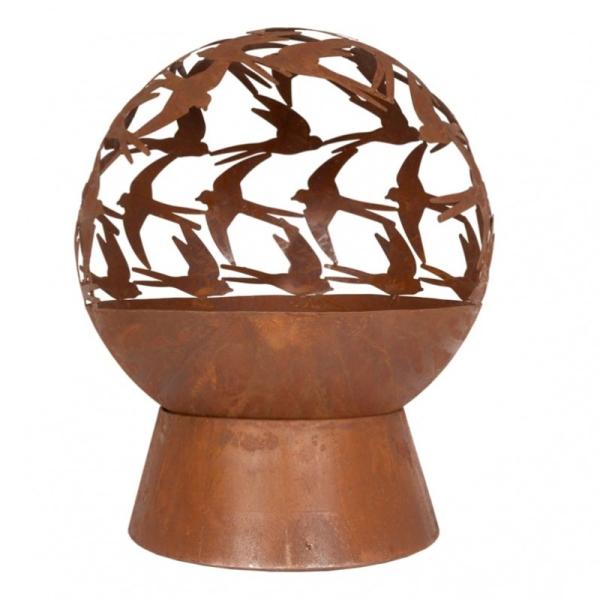 O projeto ardente de madeira do corte do laser oxidou o poço de aço do fogo do globo das andorinhas de Corten