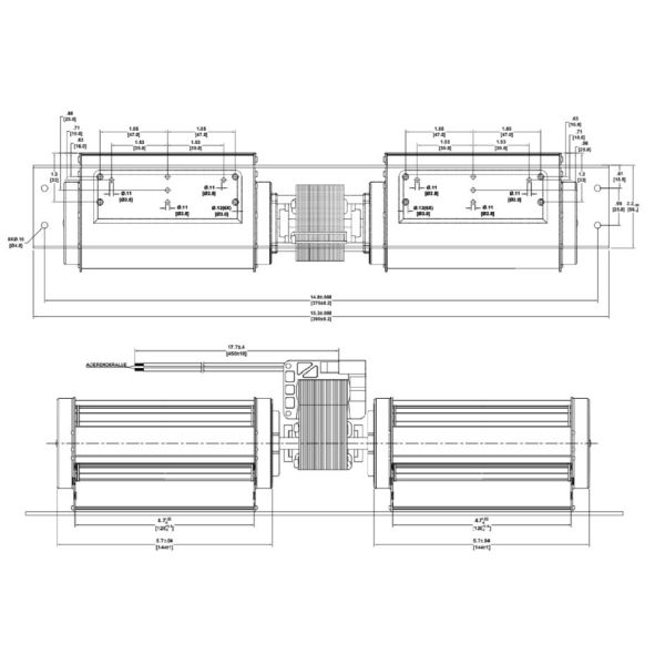 58W Cross Flow Blower Fan Dual Squirrel Cage Blower 45mm dia  impeller