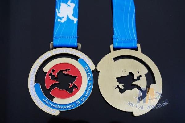 Christmas Festival Cut Out Design Cutom Award Medals Soft Enamel Process With Sublimated Ribbon