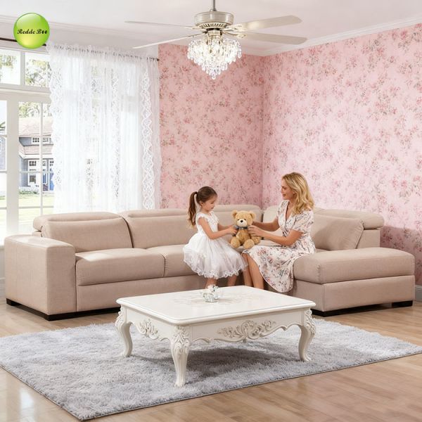 Ergonomic Beige L Shaped Sectional Sofa Velvet Couch Moisture Resistant