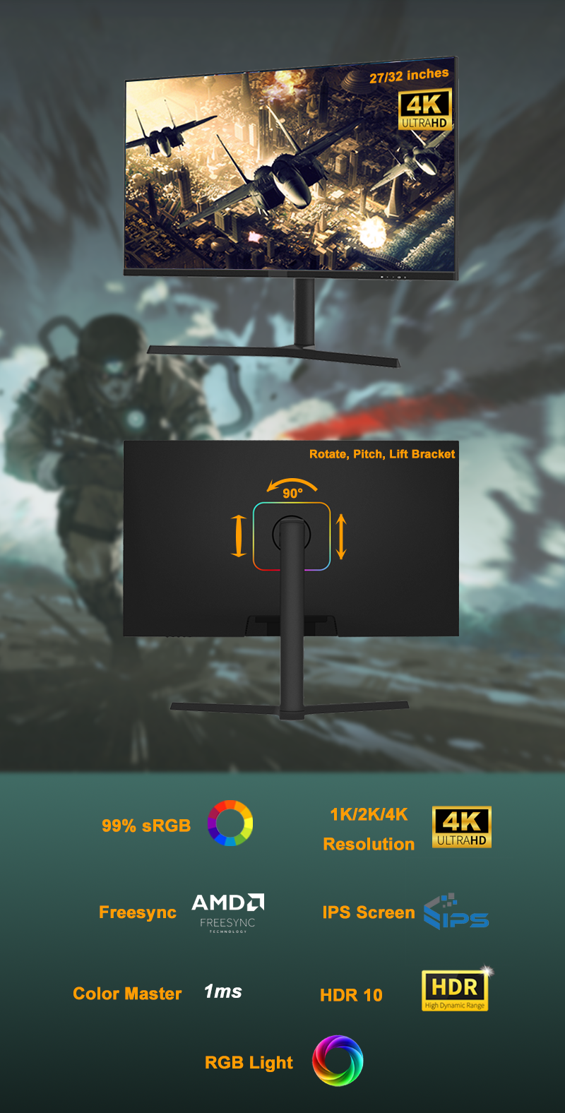 OEM 32 Inch LED PC Gaming Monitor 1K 2K 4K Resolution 144Hz 165Hz 180Hz 240Hz