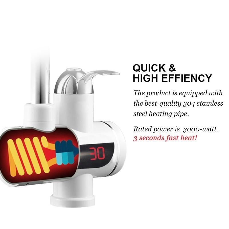 Установленный палубой водопроводный кран кухни 3000W немедленный горячий со штепсельной вилкой СИД ЕС