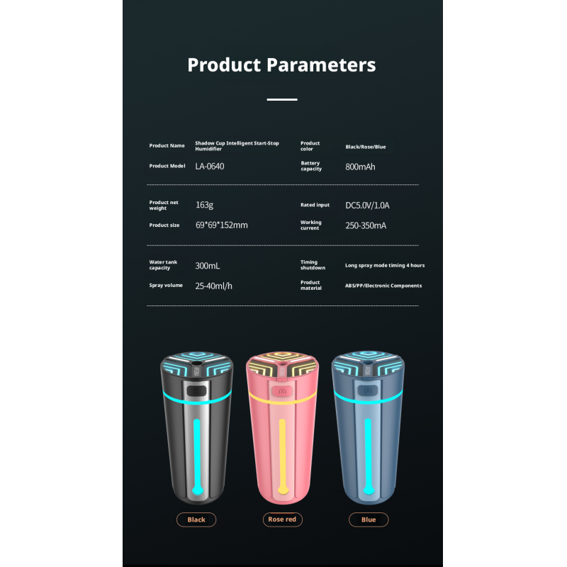 300ml Capacity Ultrasonic Car Humidifier With AI Scent Spray 36db Noise Level