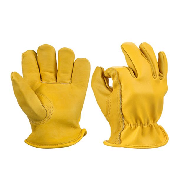 Cow Upper Yellow Leather Driving Gloves Industry Hand Protection Gloves