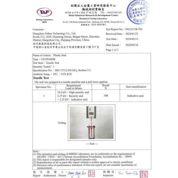 300mm Length Plastic Security Seals With 340 N Tensile Strength And Pull Tight Sealing