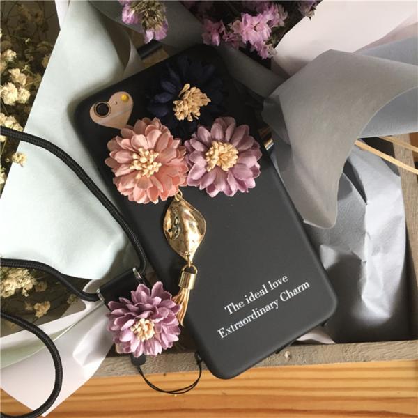DIY Classical Flower Clusters with Lanyard Back Cover Cell Phone Case For iPhone 7 6s Plus