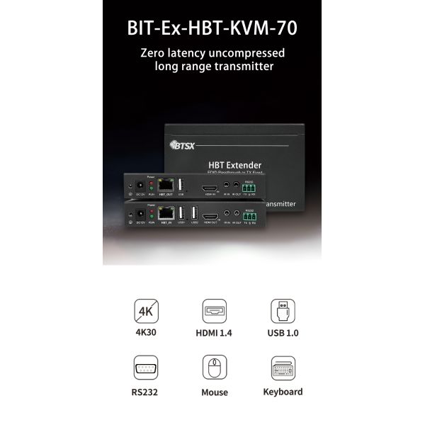4Kx2K@30Hz HDBaseT Extender with 70m Transmission and Zero-Latency for Multi-Screen Projects