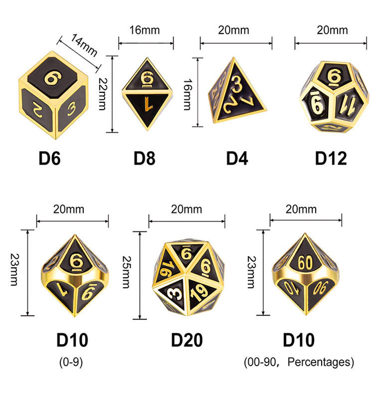 Wholesale Glow-in-Dark Zinc Alloy Metal Dice Set Customizable Polyhedral DND Dice for Role Playing Games