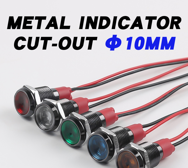 Durable Versatile 10mm Oxidized Black Metal Multi-color LED Power Indicator Lights IP65 Protection IK08 Rated Wire Connection