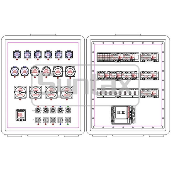 Syntax MD5 IP67 Waterproof 500A Three Phase HDPE Portable Power Distribution Box on Wheels with Powerlocks 500A for FIFA Sporting Events In Qatar