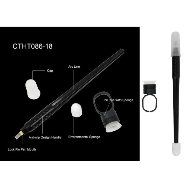 Medical Packing Black 18U Sharp Blade Disposable Manual Tattoo Pen With Brush & Sponge Cup