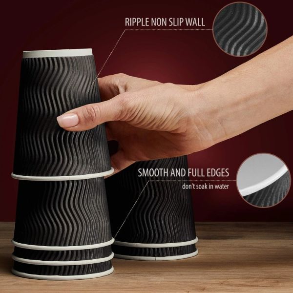 400ml PLA Sturdy Durable Corrugated Paper 12oz Ripple Cups With Lids