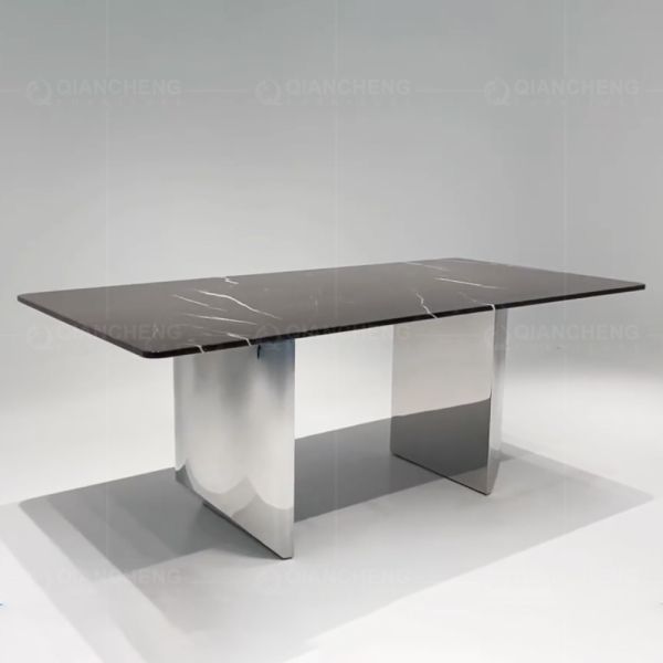 Arc White Luxury Marble Dining Table With Brushed Black Legs