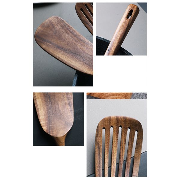 33.8cm Teak Solid Kitchen Wooden Utensils Heat Resistant Non Stick Pan Spatula