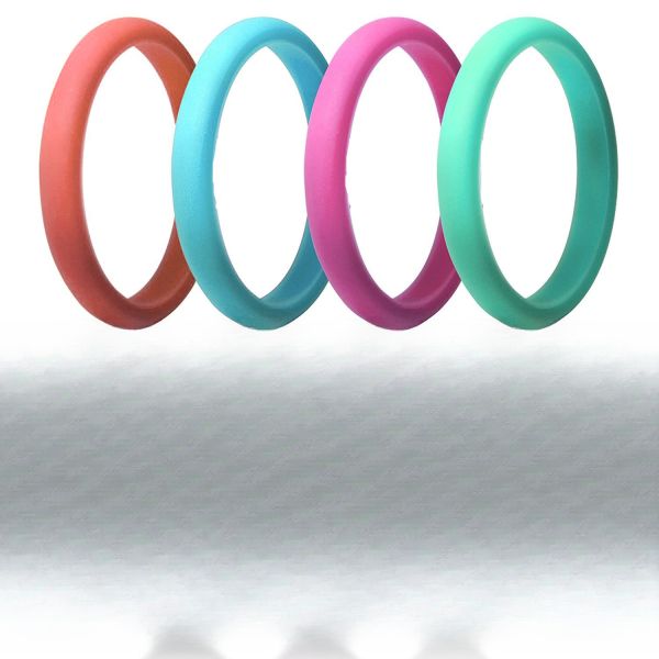 Women's Rubber Silicone Ring Inlay Technology Channel Setting Classic Sparkle Rubber Wedding Band Multi Colors 2.7mm