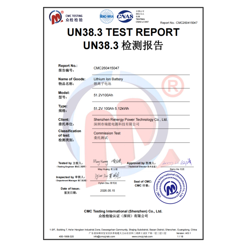 Shenzhen Renergy Power Technology Co., Ltd. Certifications