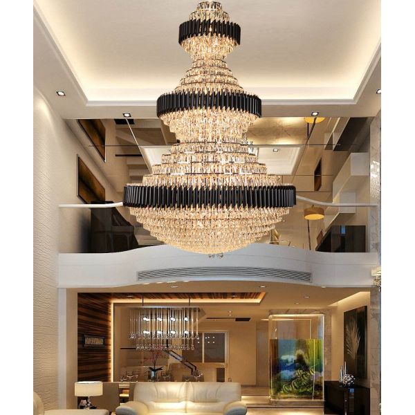 Top luxury Staircase Chandelier Lighting Large Home Decoration Crystal black ceiling light(WH-NC-93)