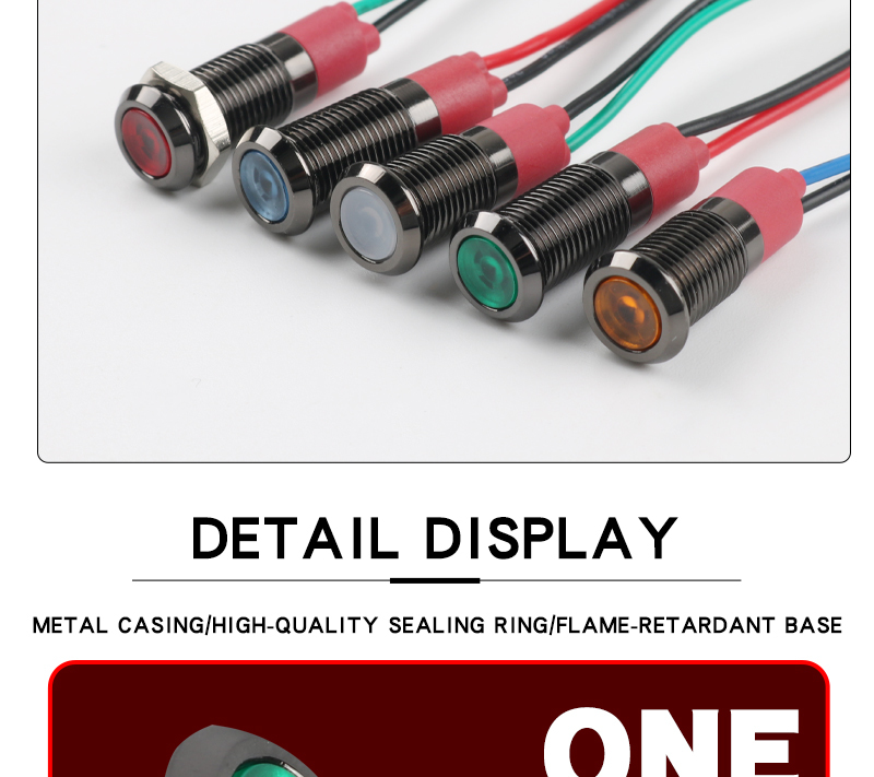 8MM Metal Indicator Light, LED Strip Light With Waterproof Function Oxidized Black Shell, Red Green Yellow Blue White 6V12V24V