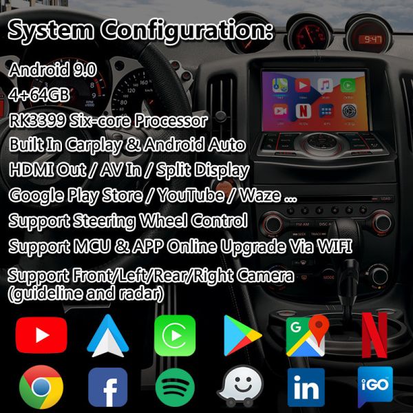 Lsailt Android Carplay Interface for Nissan 370Z With Youtube Waze NetFlix
