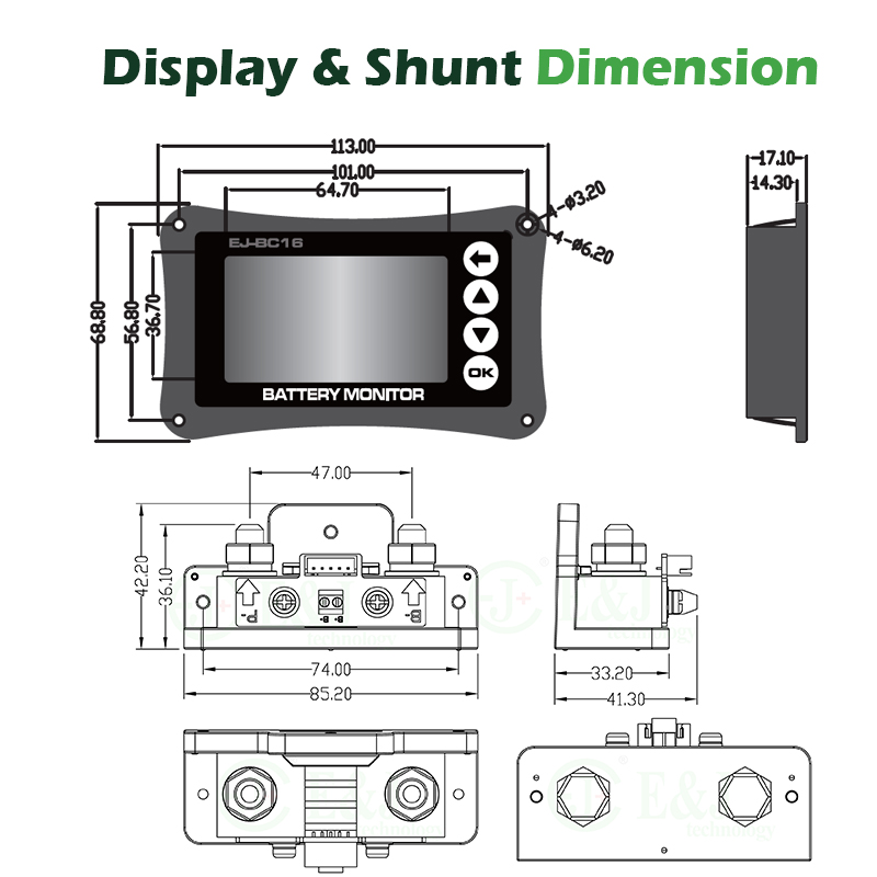 500A Smart Shunt Battery Pack Monitor With Current Measurement TTL Communication 3M Cable