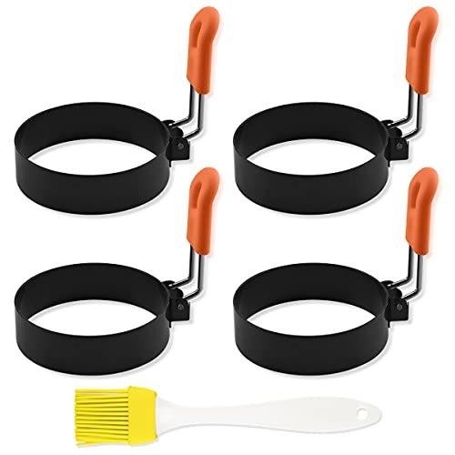 Nonstick Silicone Fried Stainless Steel Egg Mold Rings Pancake Molds with Handle