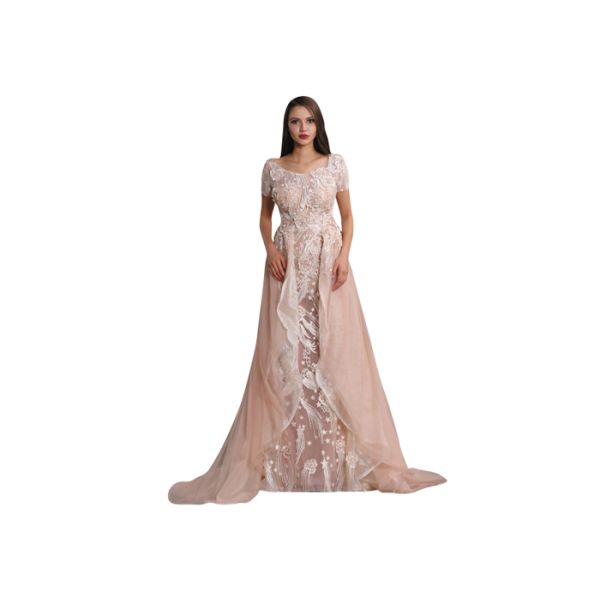 Beauty Design Lace Wedding Dress , Short Sleeve Saudi Arabic Simple Wedding Dresses