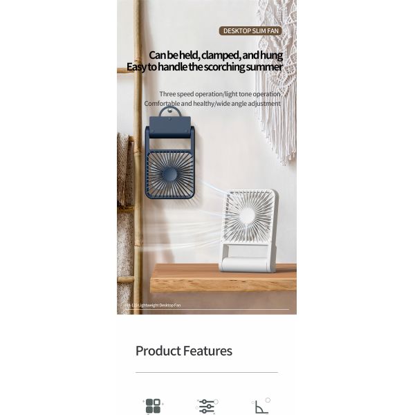 Desktop Handheld Hung Fan 3 Speed Quiet Cooling Sample Available For Home Office Travel
