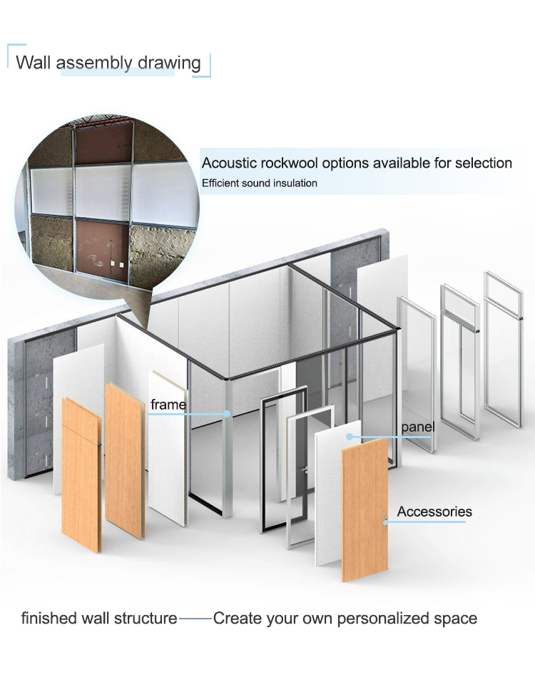 OEM Office 10mm Tempered Gass Wall Wooden Panel Partition Glass Partition for Conference Cubicles
