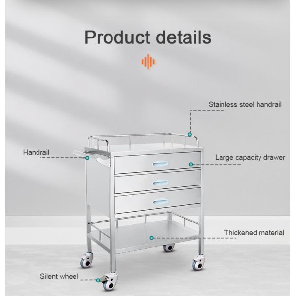 BR-M63 Hospital Crash Cart Clinic Drug Surgical Nursing Doctor Stainless Steel Medical Stainless Steel Medicine Trolley