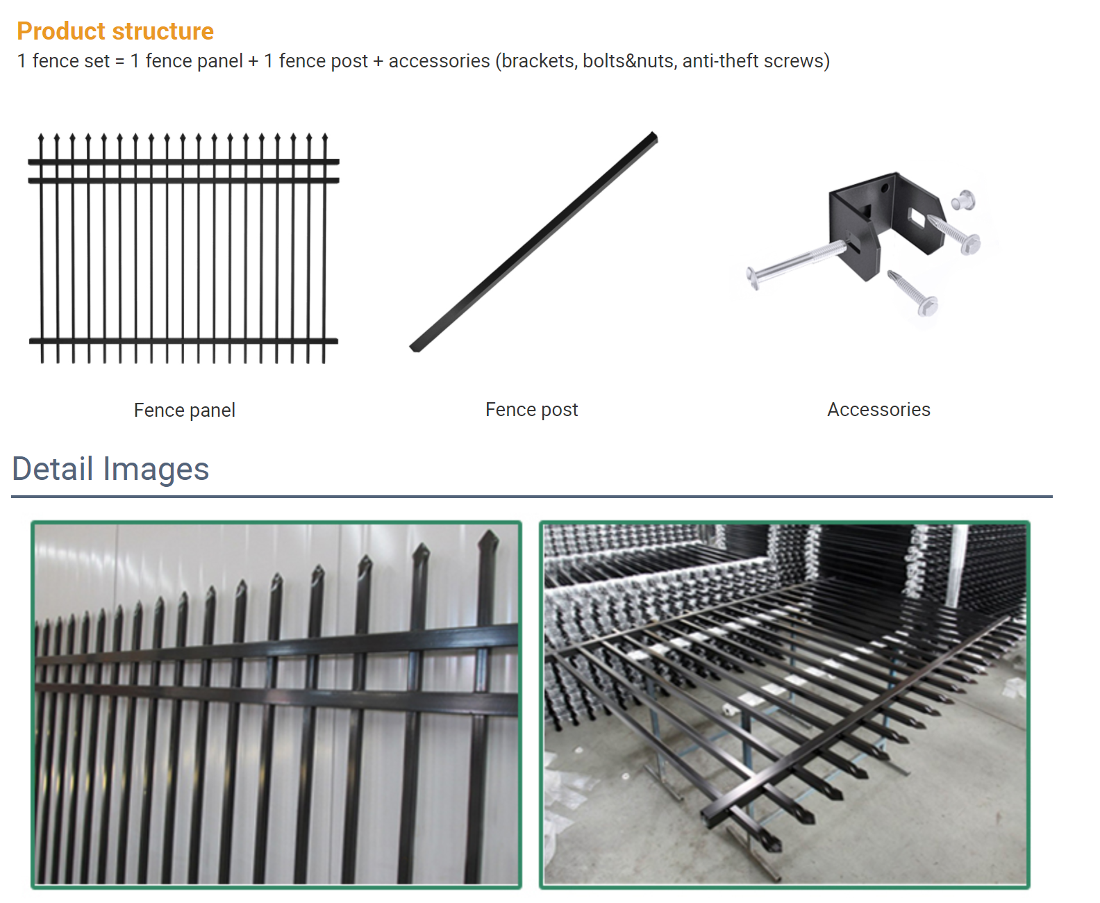 Garden Spearhead Fence Panels Tubular Steel Fence Galvanized Welded Wire Outdoor Metal 358