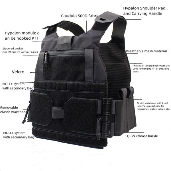 Lightweight Quick Release Military Tactical Vest With Front And Rear EVA Guards